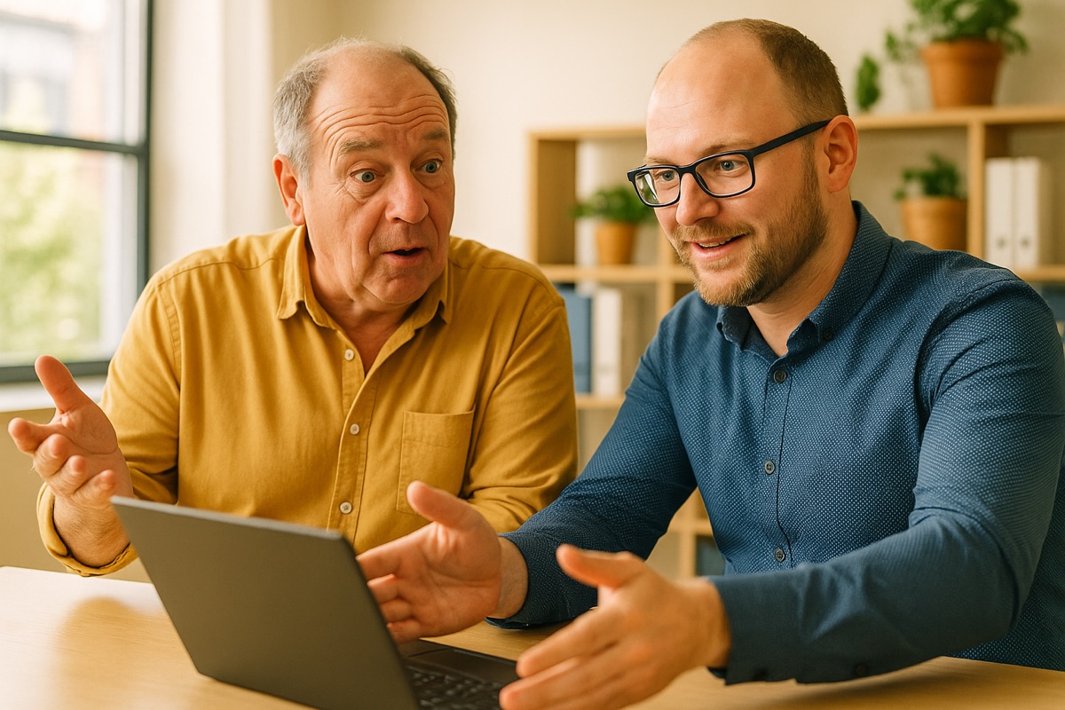 IT consultant explaining something to a non-technical business owner